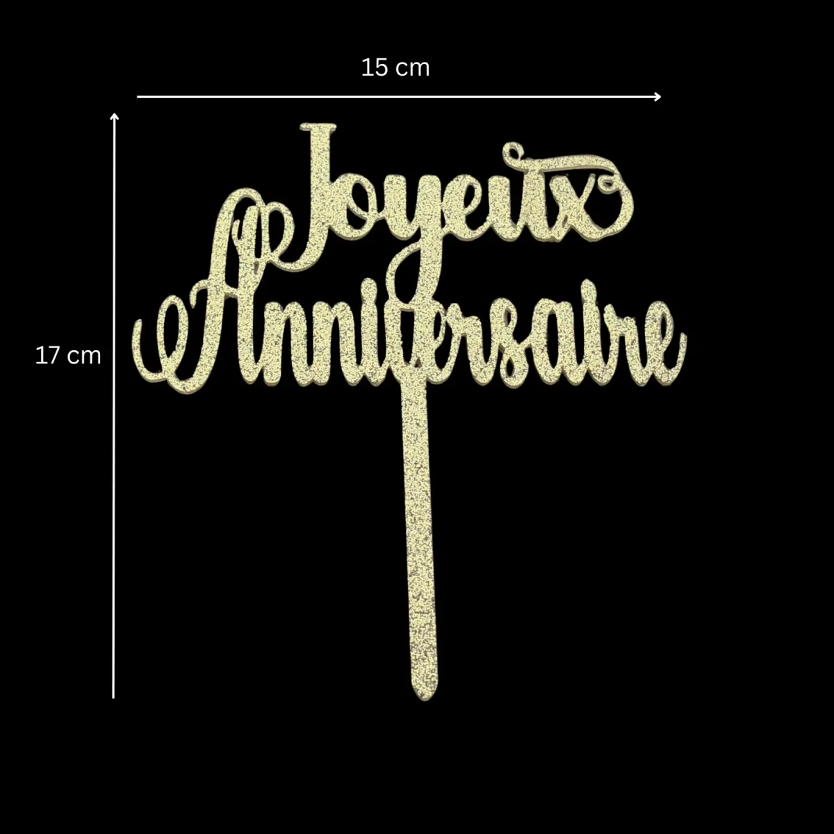Cake topper Joyeux Anniversaire acrylique or miroir et or pailletté pour gâteaux – Image 3