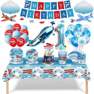 Décoration anniversaire thème aviateur pour enfants - Kit complet avec ballons et bannière