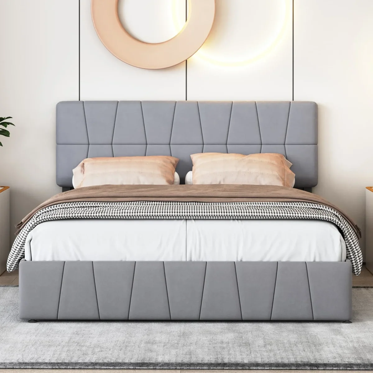 Lit double capitonné 160x200 cm avec 4 tiroirs et tête de lit réglable en velours gris – Image 6