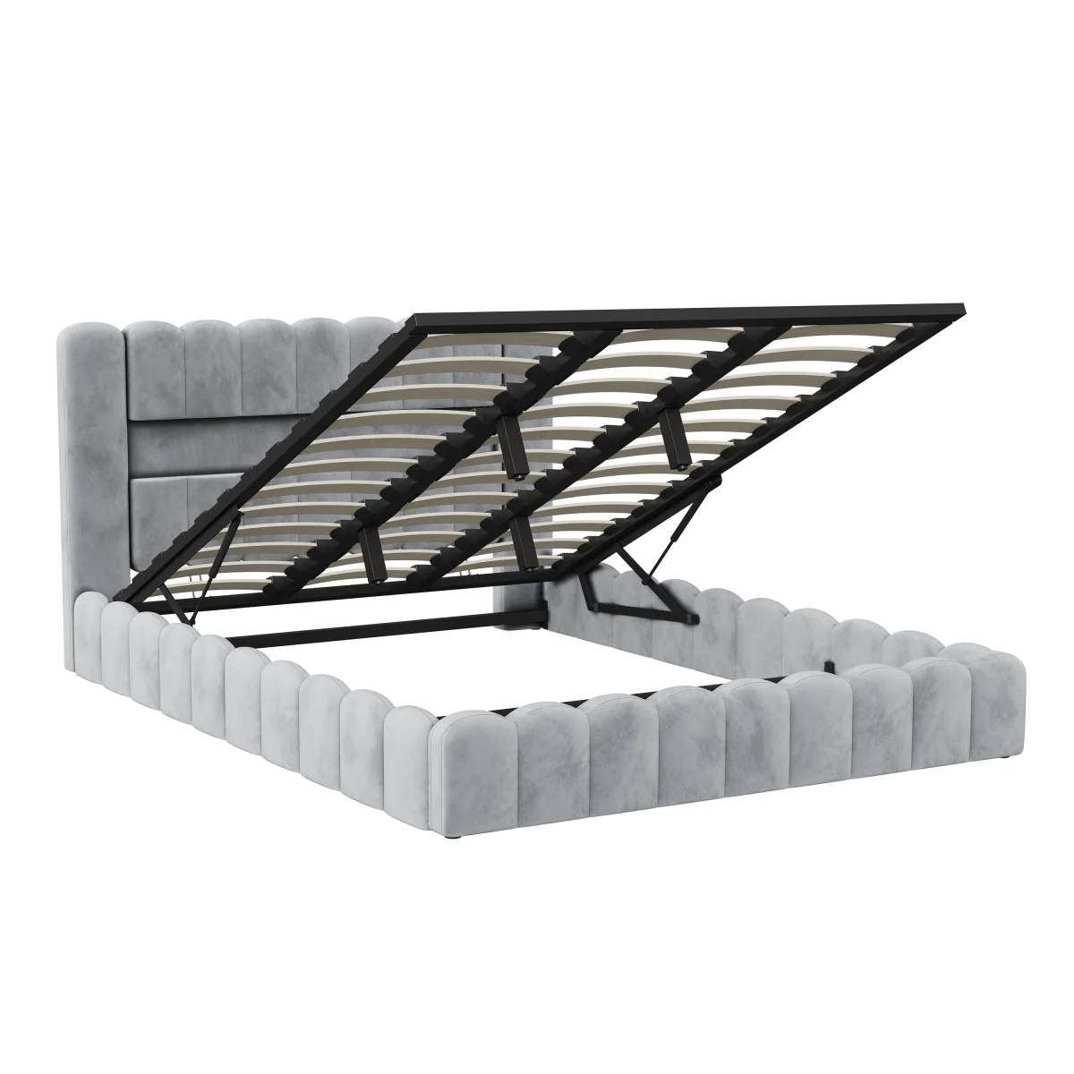 Lit capitonné 180x200 cm avec tête de lit LED et rangement, velours vert armée – Image 6