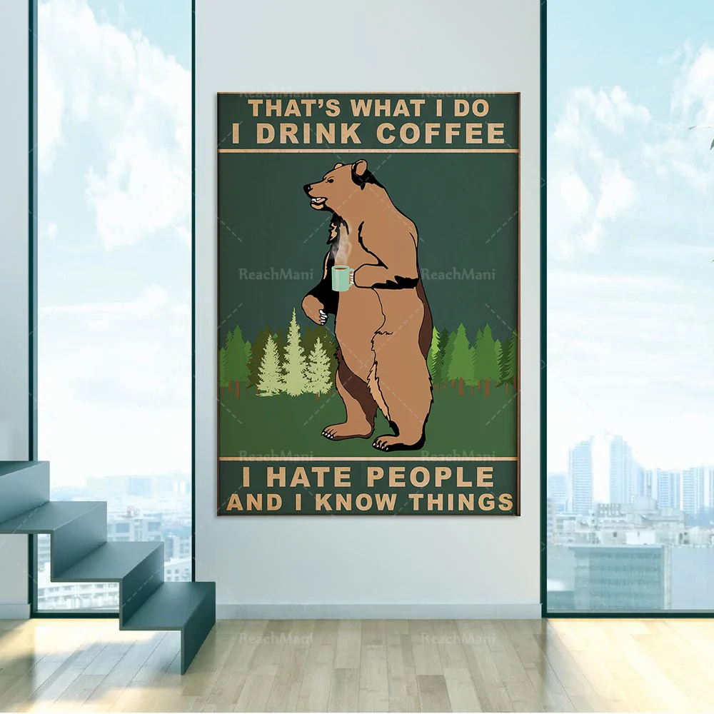Affiche café ours toile imprimée animale humoristique murale déco cuisine – Image 5