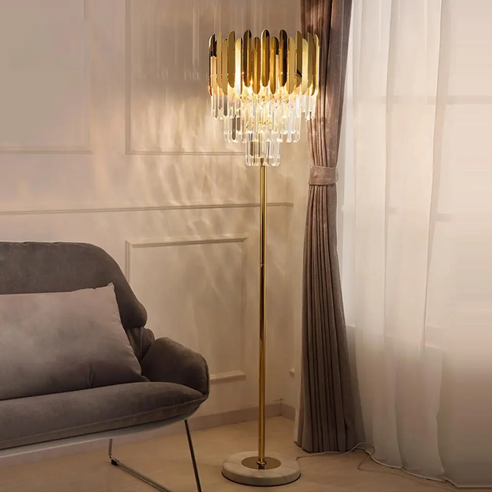 Lampe LED autoportante design art déco postmoderne en acier inoxydable et cristal marbré pour chambre – Image 3