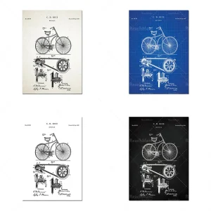 Toile imprimée vélo rétro brevet 1890 sur toile coton