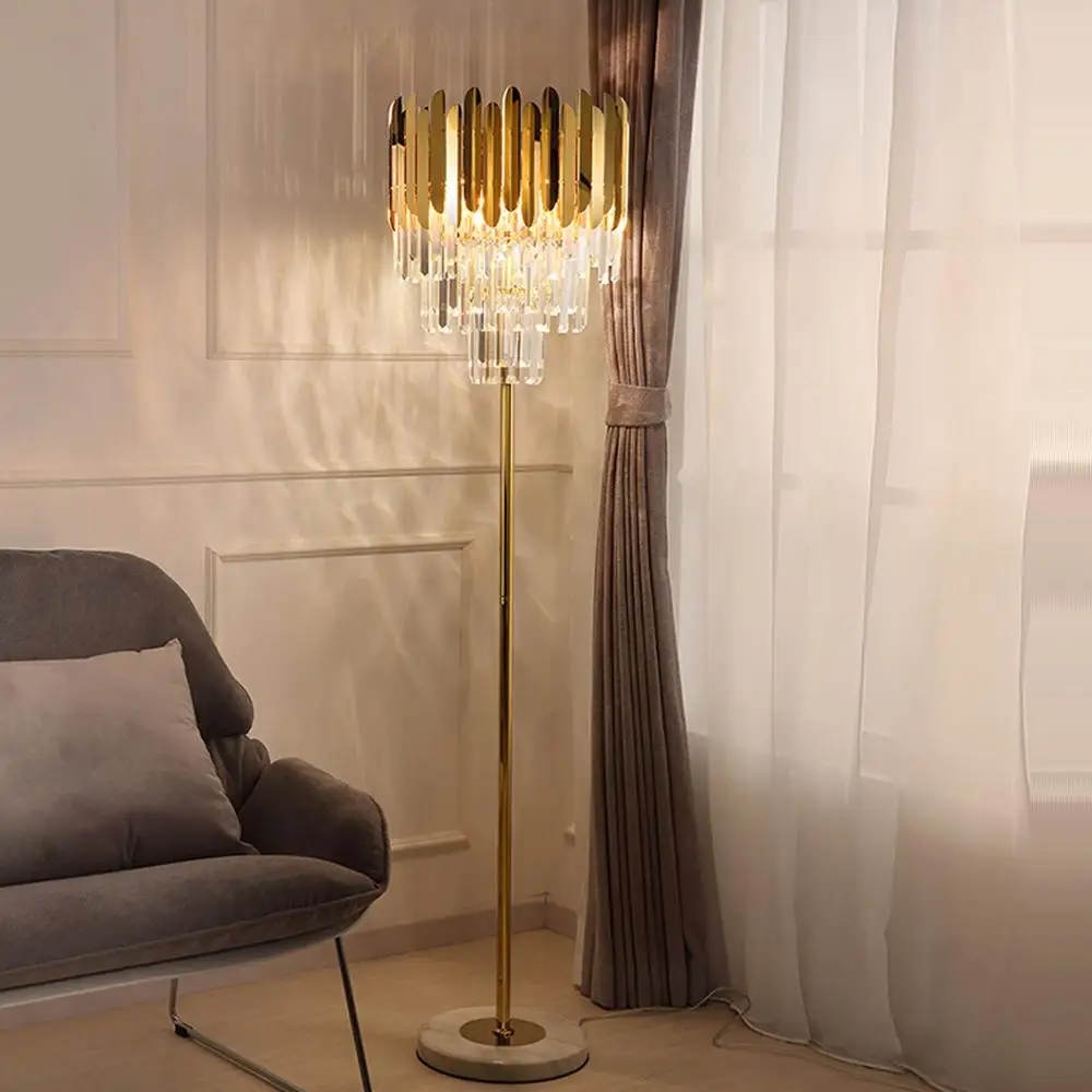 Lampe LED autoportante design art déco postmoderne en acier inoxydable et cristal marbré pour chambre – Image 5