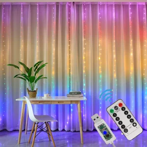 Guirlande rideau lumineuse LED 3m 100/200/300 lumières pour décoration intérieure événementielle