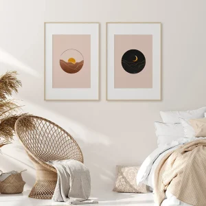 Impression toile Soleil et Lune Mid-Century moderne pour salon