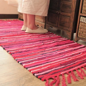 Tapis frangé en coton 100% absorbant bohème pour salon cuisine