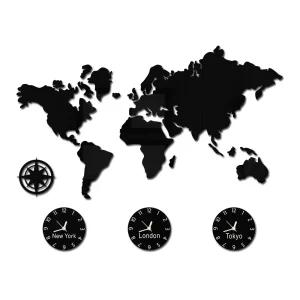 Grande horloge murale carte du monde avec fuseaux horaires, design moderne pour salon et bureau
