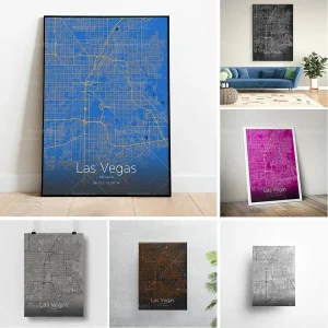 Affiche toile carte Las Vegas imprimée Canvas haute qualité décor