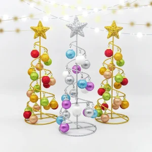 Sapin de Noël en fer forgé avec boules décoratives - Décoration festive pour intérieur et extérieur