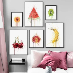 Toile aquarelle fruits en canvas résistant pour décoration cuisine moderne