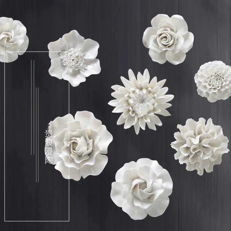 Décoration murale en céramique blanche fleur moderne pour chambre et salon – Image 2