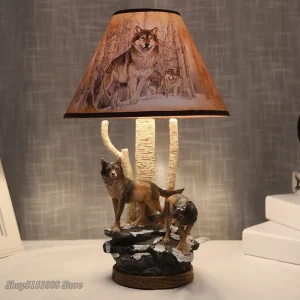 Lampe de chevet loup en résine moderne - Éclairage LED pour salon et chambre