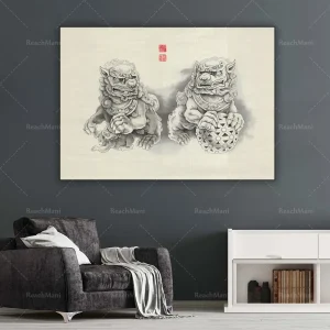 Toile imprimée Fu Dogs en toile coton premium décoration murale