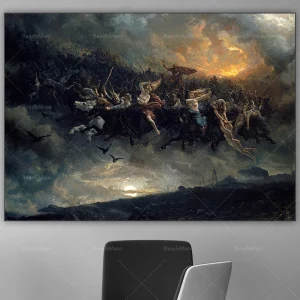 Toile Canvas Peinte Haute Qualité - Odin Chasse Sauvage - Décor Intérieur