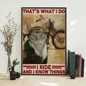 Affiche toile vintage chat motard imprimé haute qualité mural