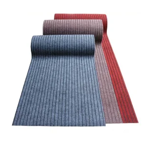 Paillasson extérieur long antidérapant gris rayé rouge pour porte d'entrée et couloir