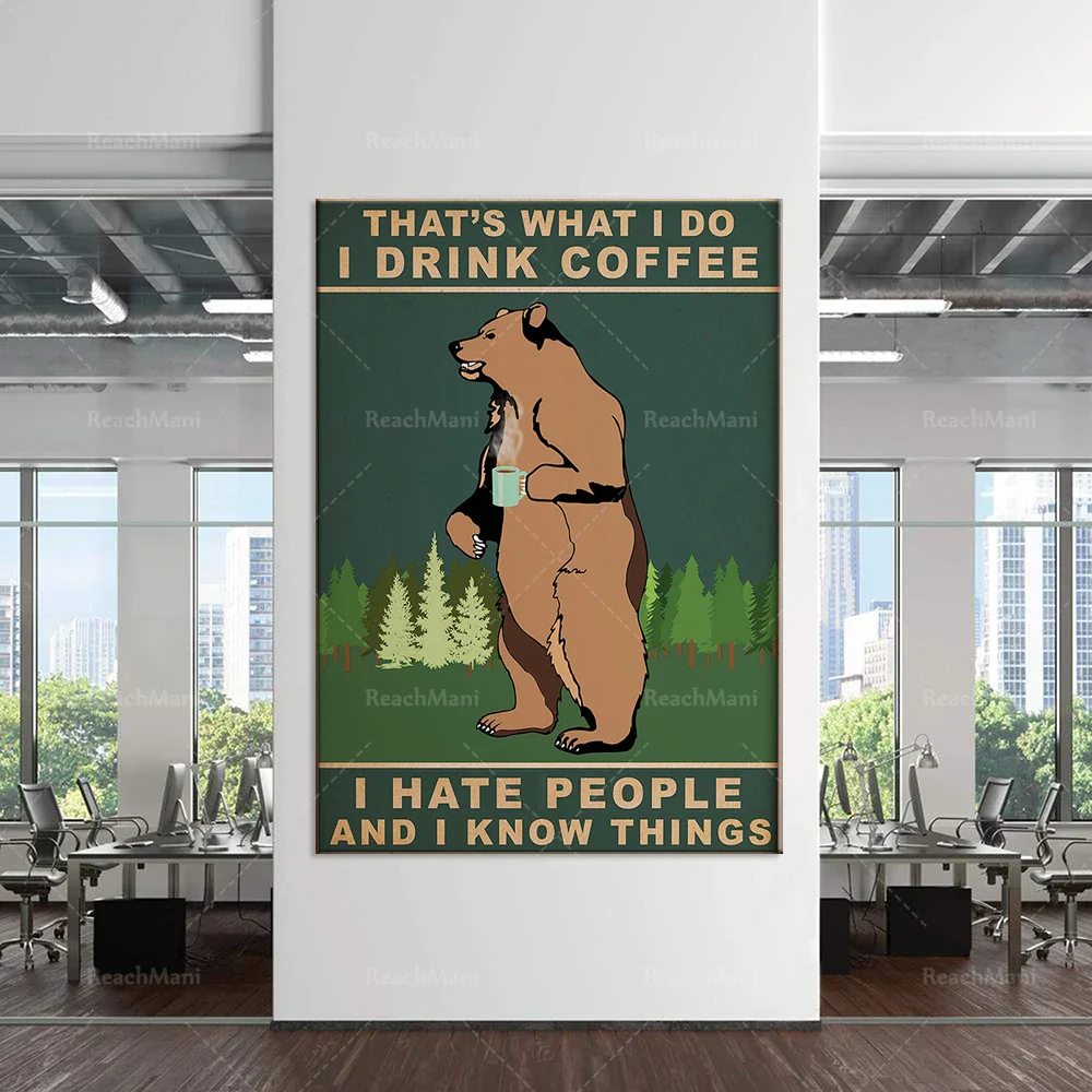 Affiche café ours toile imprimée animale humoristique murale déco cuisine – Image 3