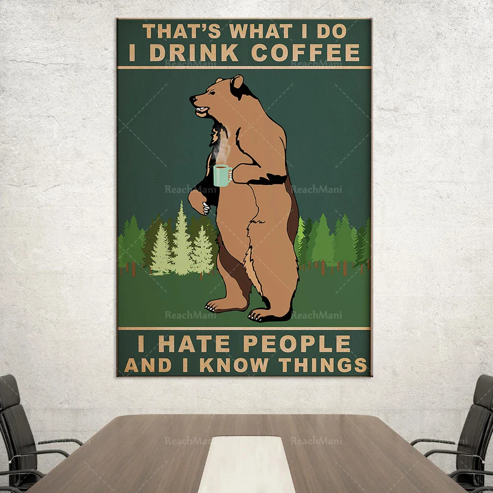 Affiche café ours toile imprimée animale humoristique murale déco cuisine – Image 4