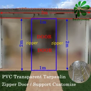 Rideau de Porte Transparent en PVC Imperméable avec Fermeture Éclair pour Garage et Extérieur