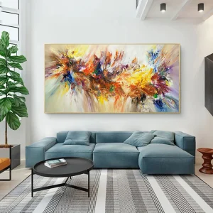 Peinture abstraite fleurie sur toile sans cadre pour décoration murale chambre moderne