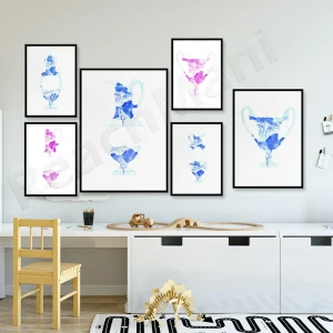 Toile Aquarelle Porcelaine Bleue et Blanche – Poster Mur Art