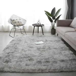 Tapis moelleux gris antidérapant pour salon moderne - Décoration intérieure douce et lavable