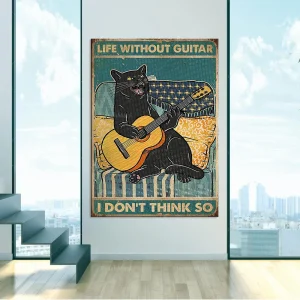Affiche chat guitare sur toile premium résistante pour décoration murale