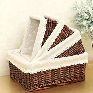 Panier en osier avec doublure tissée - Rangement naturel pour maison, chambre et salle de bain