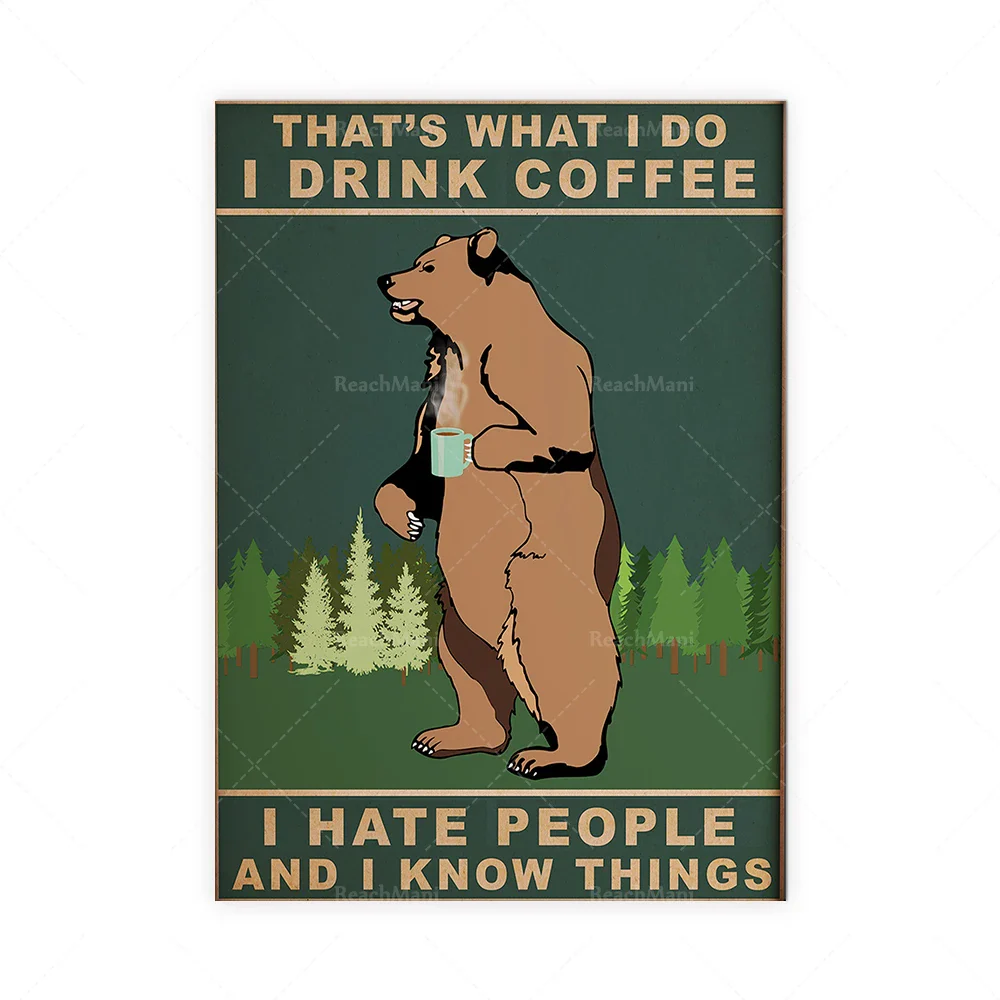 Affiche café ours toile imprimée animale humoristique murale déco cuisine – Image 8