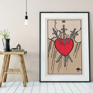 Affiche Tarot Trois d'Épées toile imprimée UV résistante sans cadre