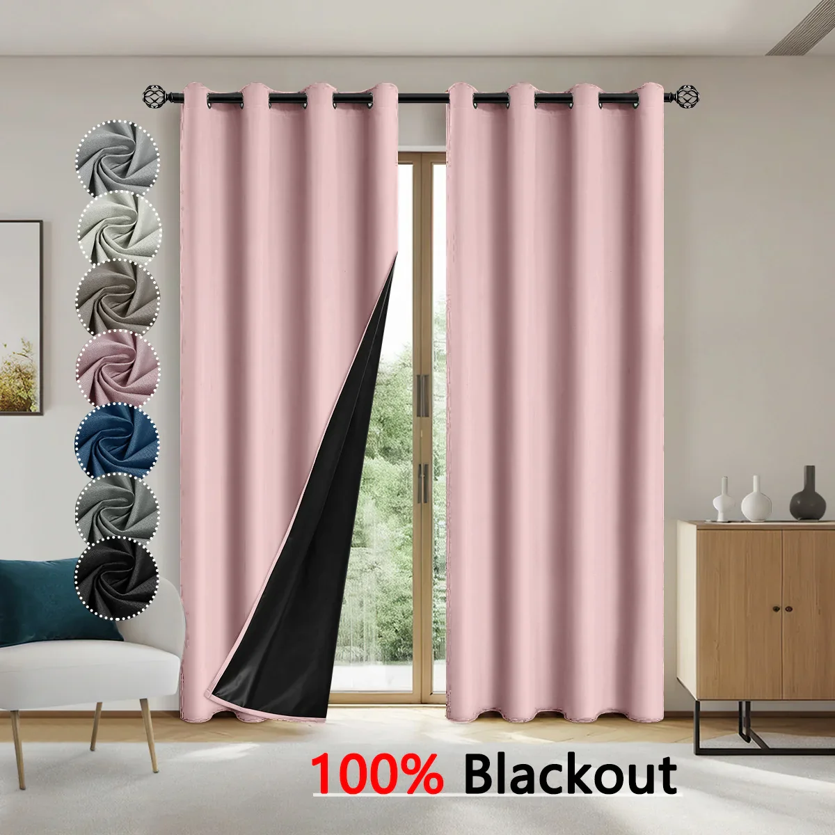 Rideau occultant vieux rose avec doublure noire