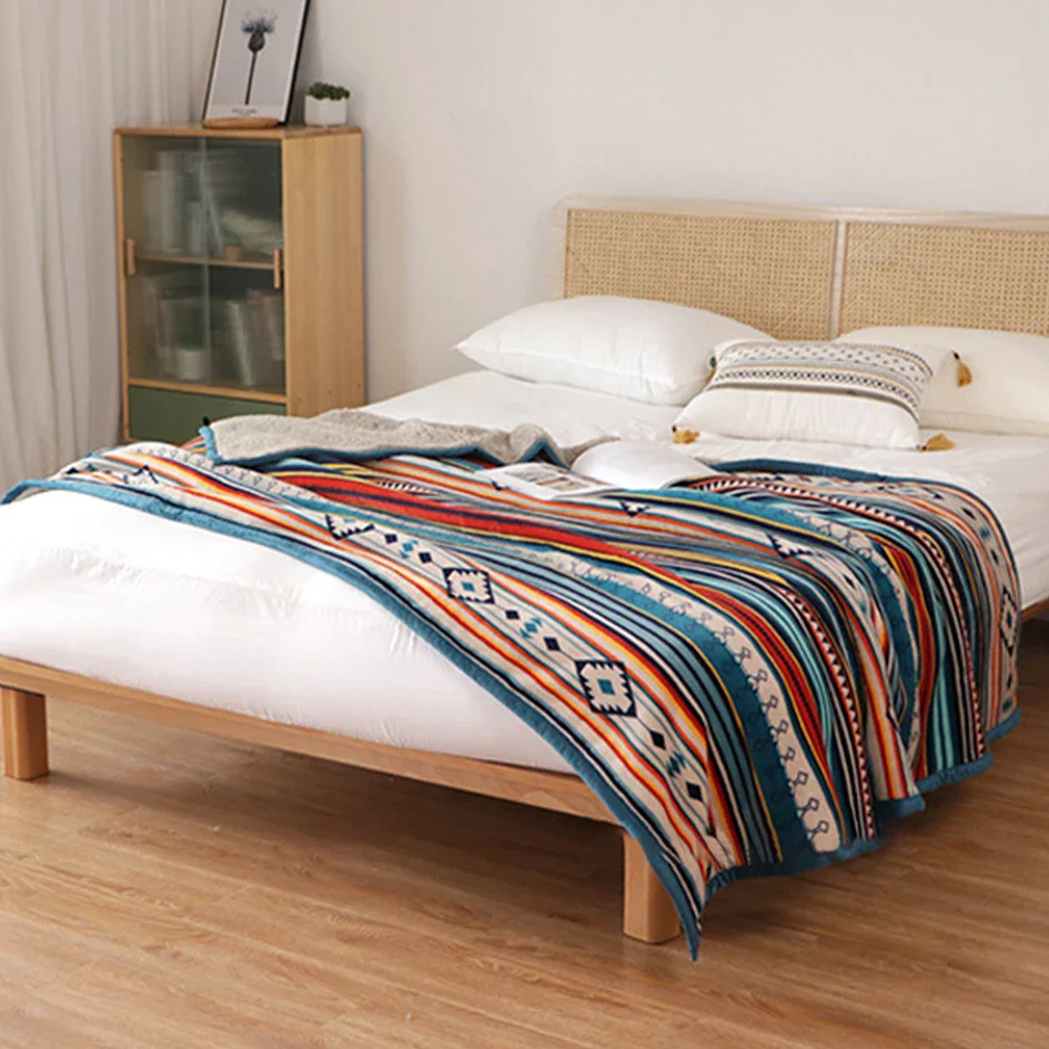 Jeté de lit Boho en molleton épais - Couverture chaude pour lit et canapé - Décoration d'intérieur – Image 3