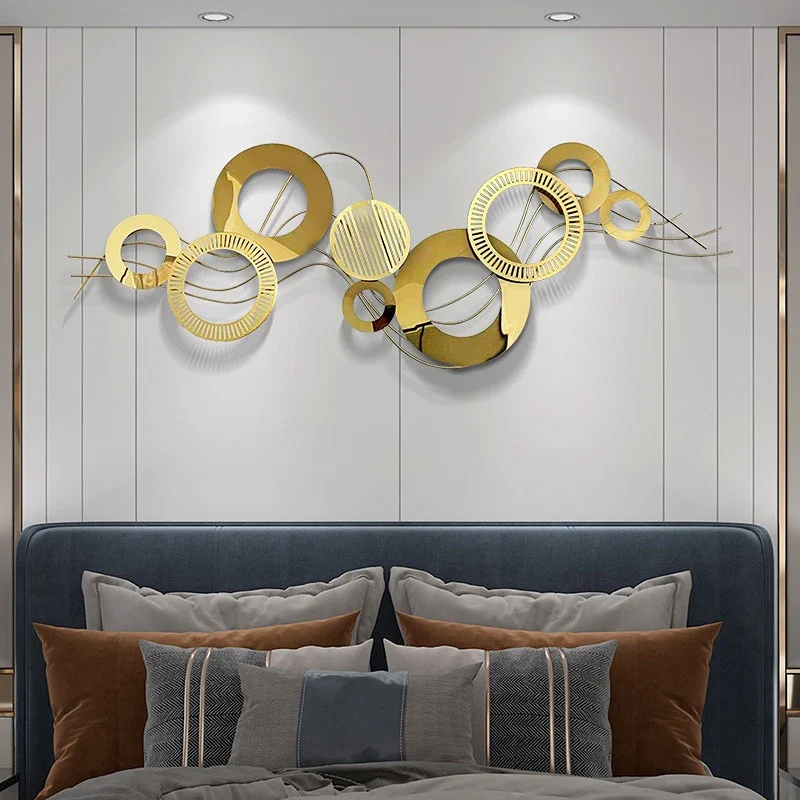 Décoration murale suspendue en fer doré moderne pour salon - Arrière-plan canapé élégant – Image 4