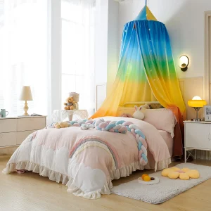 Moustiquaire dôme enfant en polyester arc‑en‑ciel anti‑insectes facile à installer