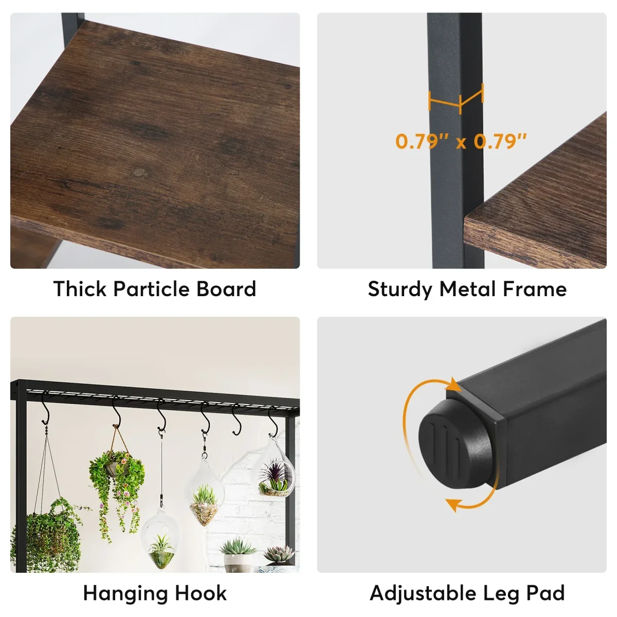 Support pour plantes d'intérieur 5 niveaux métal 180 cm avec crochets, étagère échelle multifonction – Image 5