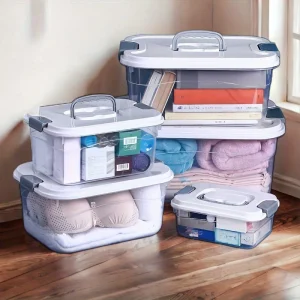 Boîte de rangement transparente avec couvercle verrouillable - Organisateur carré pour maison et jouets