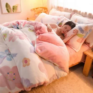 Housse de couette 220x240 polaire velours hiver chaud motif géométrique lit double king size