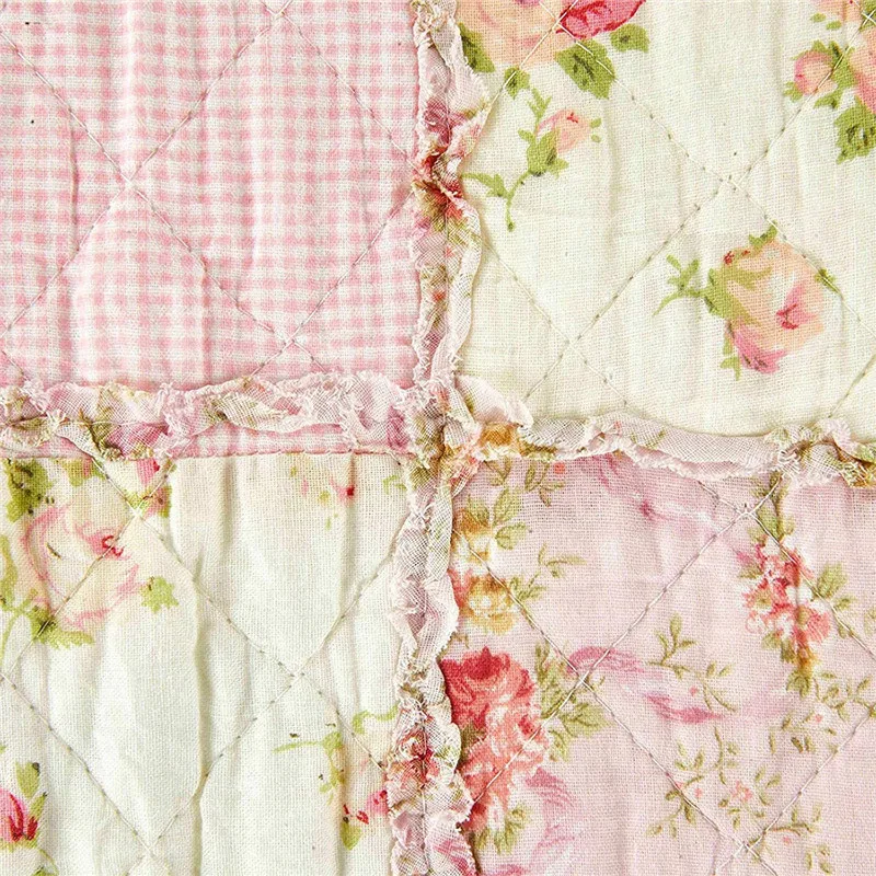Couvre-lit patchwork réversible en coton floral rose - Jeté de lit Shabby Chic pour chambre – Image 6