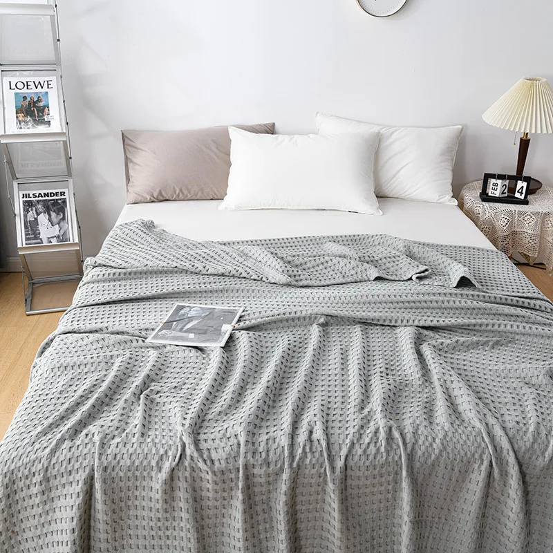 Jeté de lit en coton gaufré à carreaux japonais - Couverture légère pour climatisation et été – Image 4