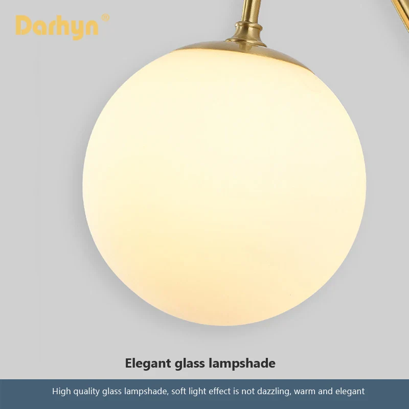 Applique murale dorée avec boule en verre laiteux, décoration intérieure moderne pour chambre – Image 6