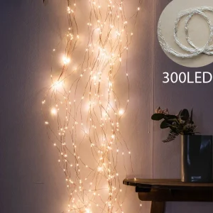 Rideau lumineux cascade 600 LED blanc chaud pour décoration intérieure Noël et chambre