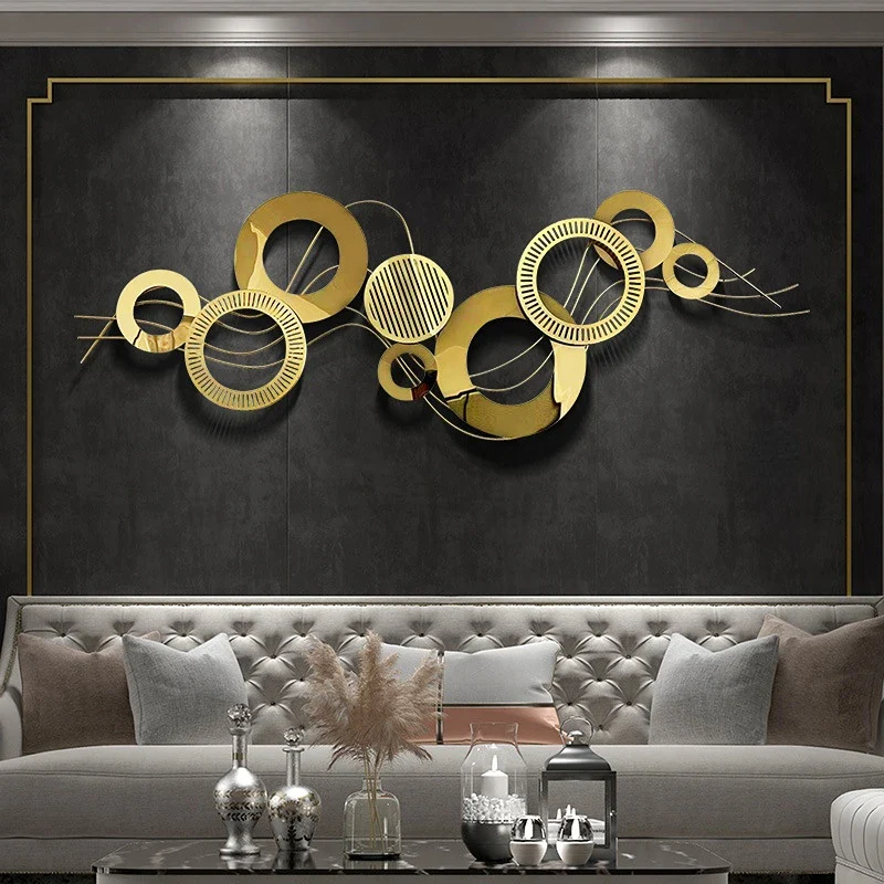 Décoration murale suspendue en fer doré moderne pour salon - Arrière-plan canapé élégant – Image 3