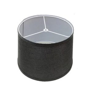Abat-jour de lampe de chevet noir en lin naturel, tambour moyen 30x25x20 cm, fixation araignée