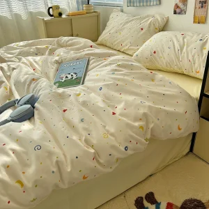 Housse de couette vichy 100% polyester douce et respirante avec taies d'oreiller et drap