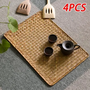 Napperon rectangulaire en jonc de mer naturel tissé à la main - Accessoire de table écologique