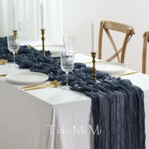 Chemin de table gaze semi-transparente polyester coton - déco rustique élégante