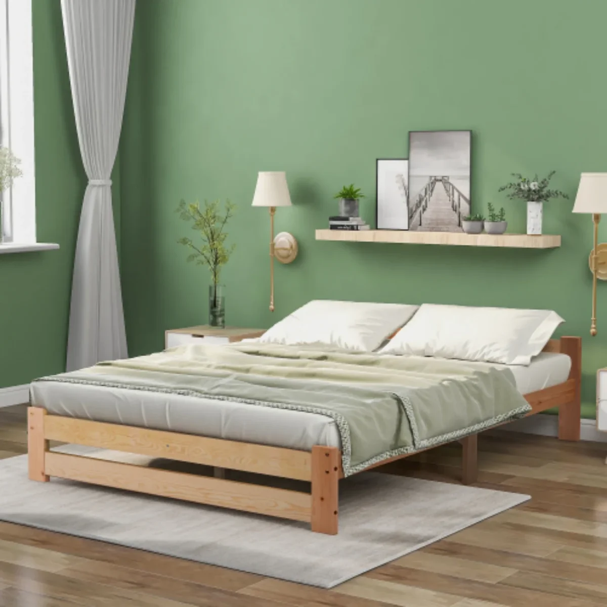 Lit futon en bois massif naturel avec tête de lit et sommier à lattes 140x200cm – Image 5