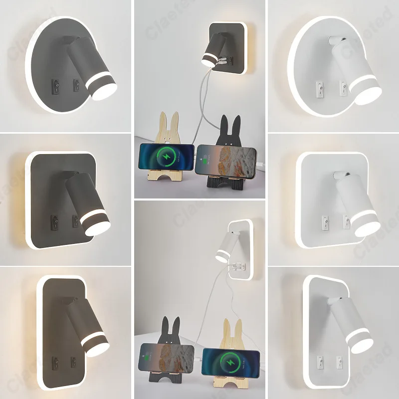 Applique murale LED réglable avec port USB pour tête de lit, salon et salle à manger - Lampe de lecture moderne – Image 2