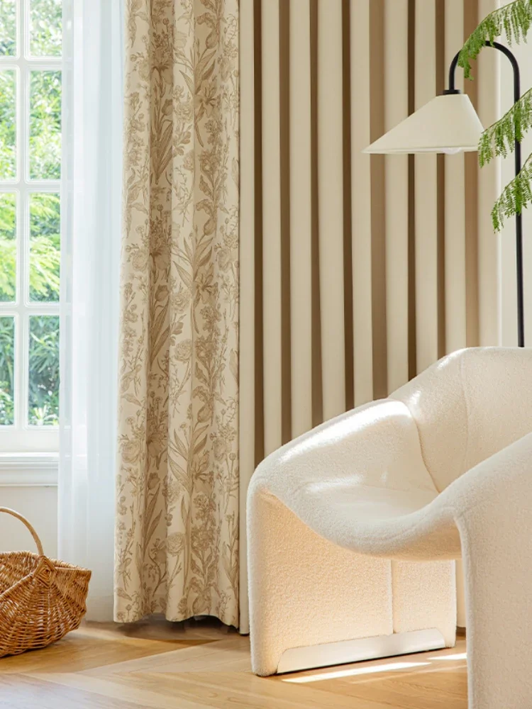 Rideau couleur crème avec motifs floraux – Image 4